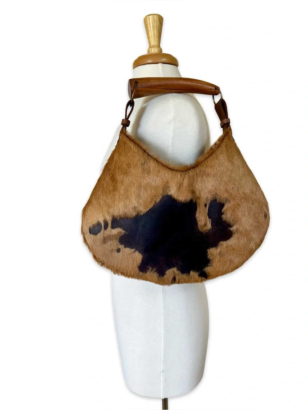 Acid Washed Cowhide Hobo with Wooden Horn Handle